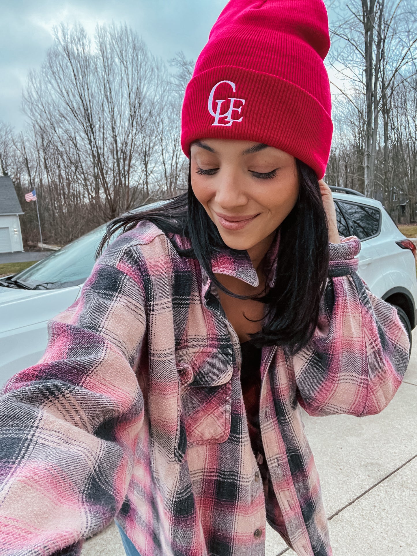 CLE Embroidered Fuchsia Beanie