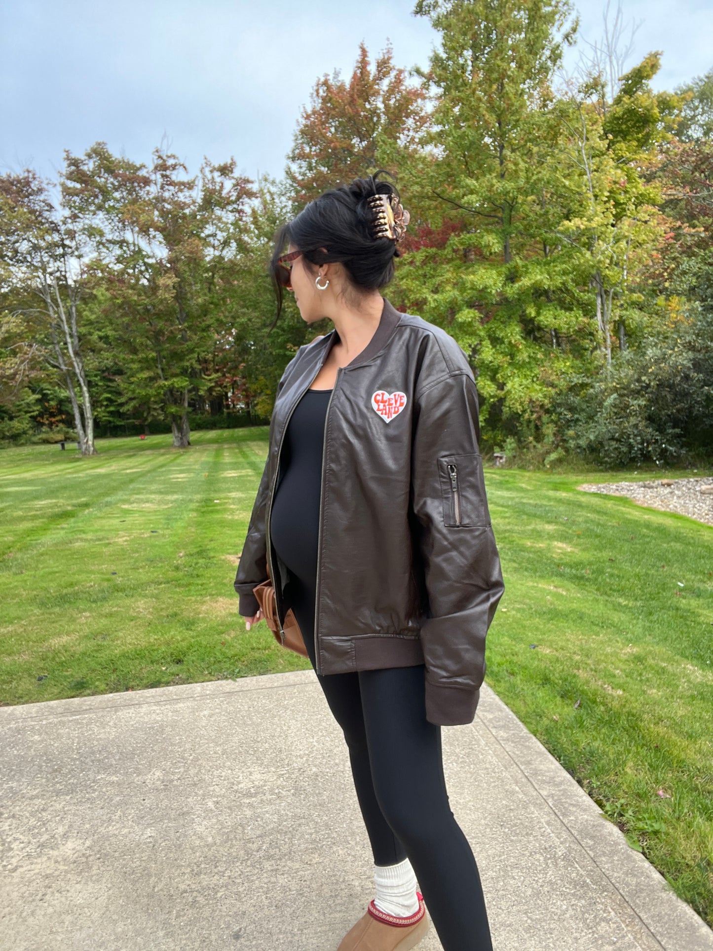 Cleveland Brownies Faux Leather Bomber Jacket
