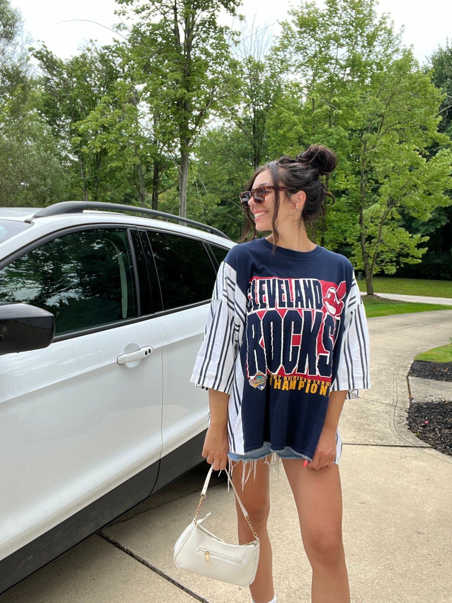 VINTAGE CLEVELAND ROCKS TEE X STRIPED TOP