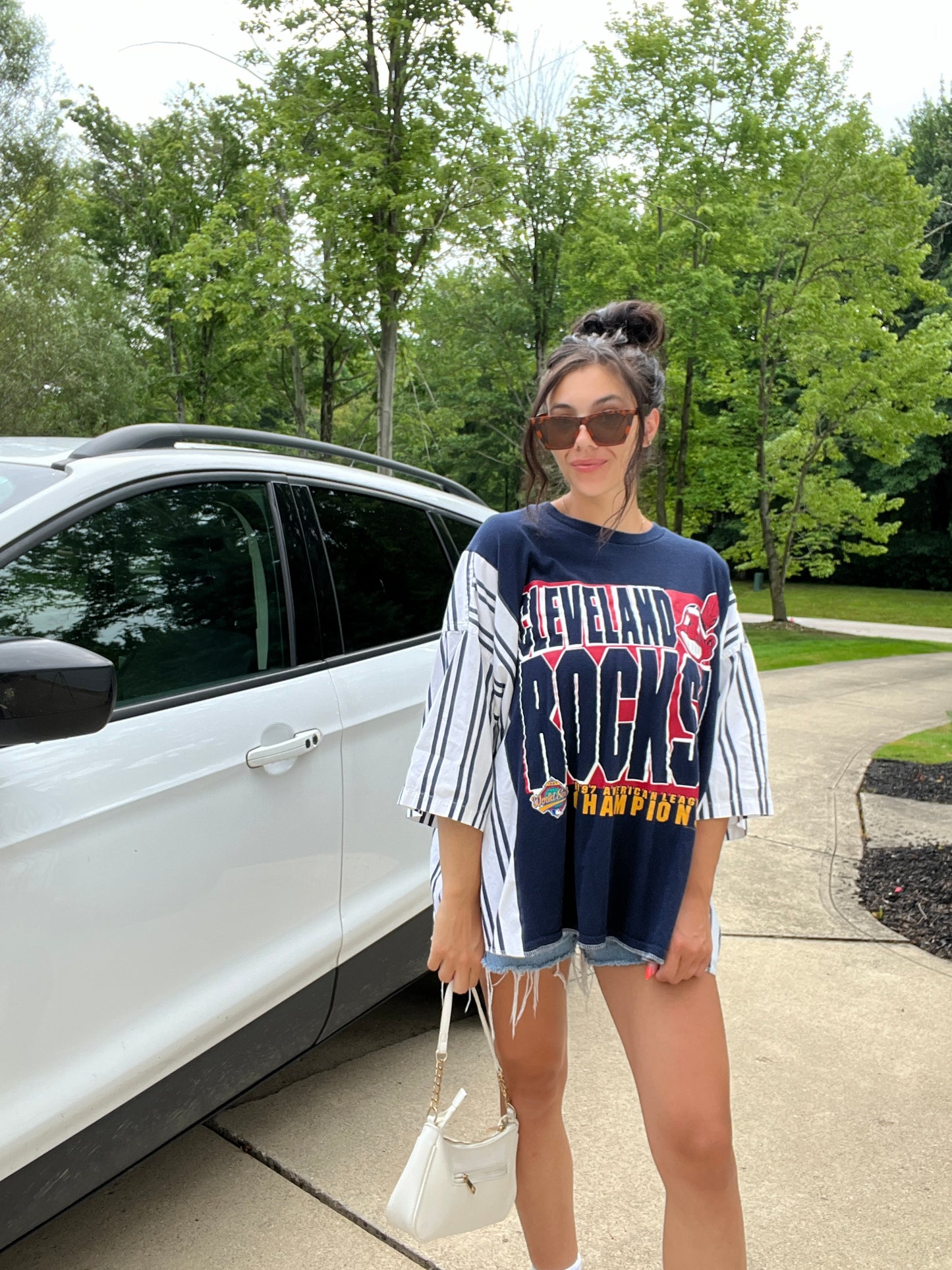 VINTAGE CLEVELAND ROCKS TEE X STRIPED TOP