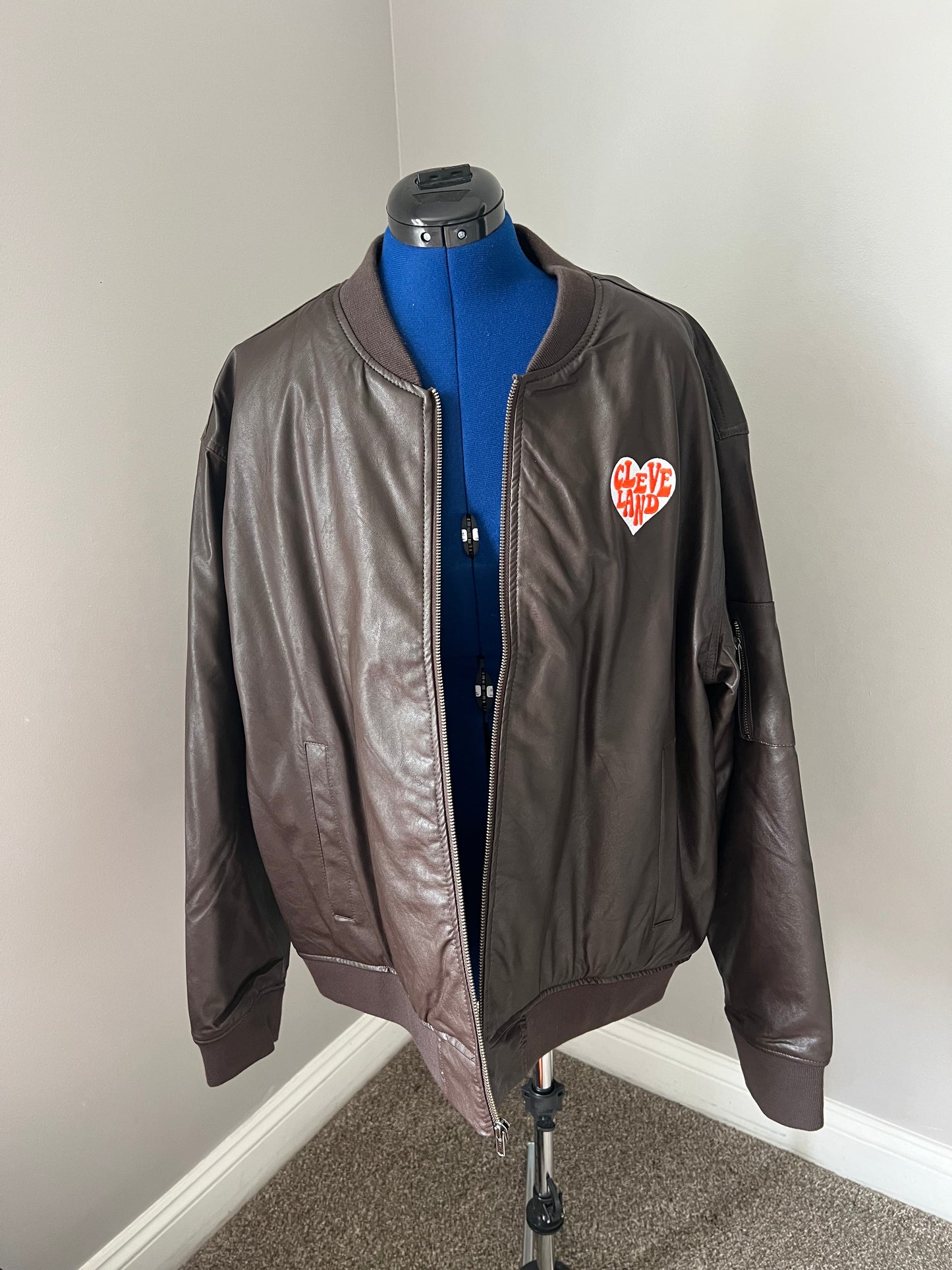 Story Sale Browns Faux Leather Embroidered Jacket