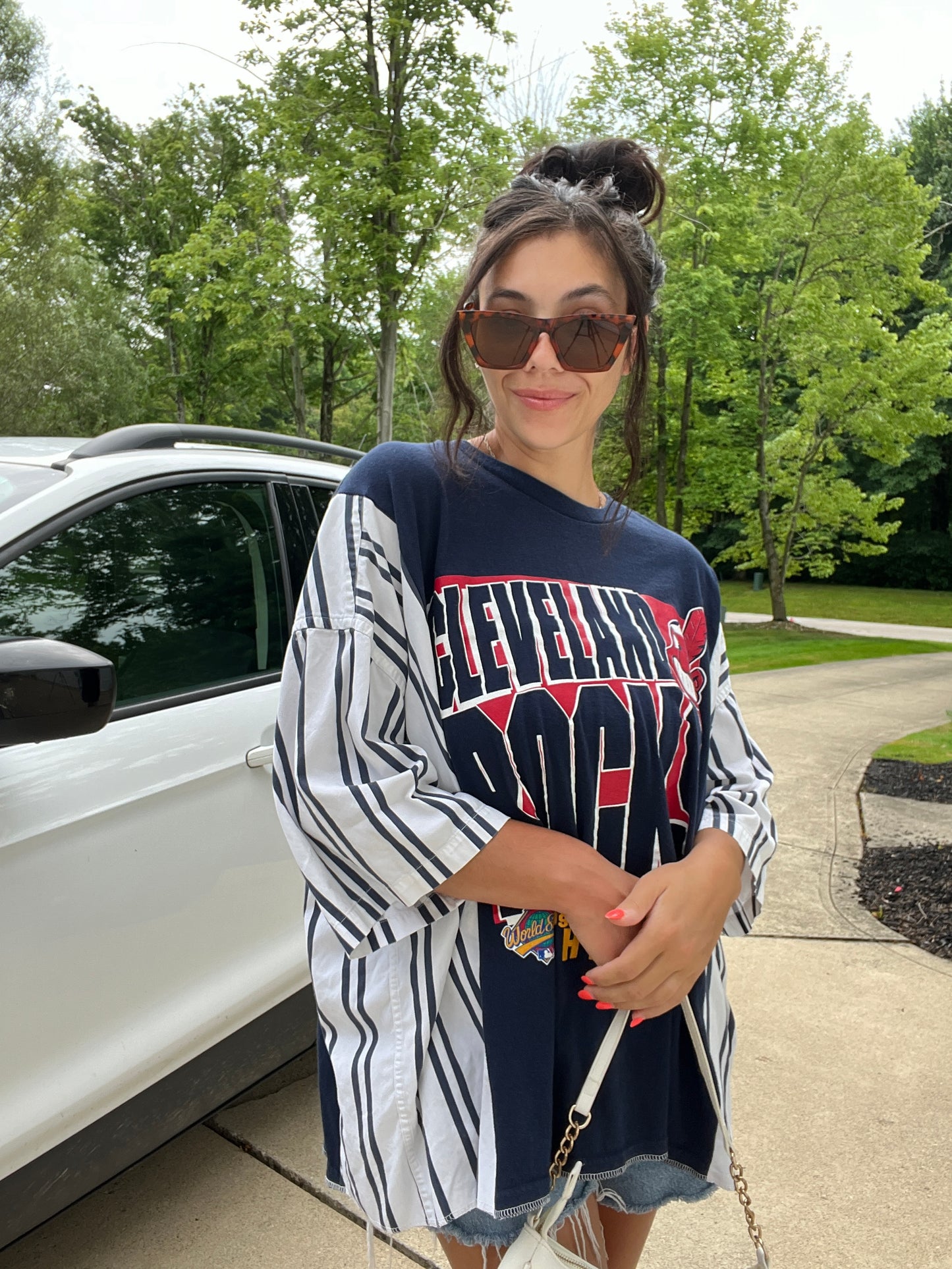 VINTAGE CLEVELAND ROCKS TEE X STRIPED TOP