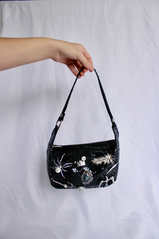 BLACK & SILVER BROOCH BAG