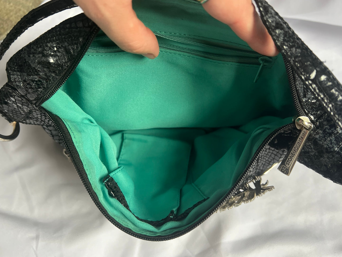 BLACK & SILVER BROOCH BAG