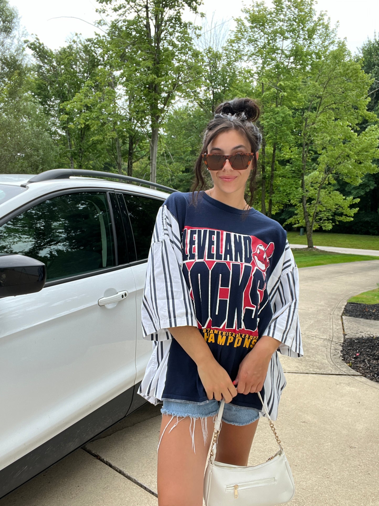 VINTAGE CLEVELAND ROCKS TEE X STRIPED TOP