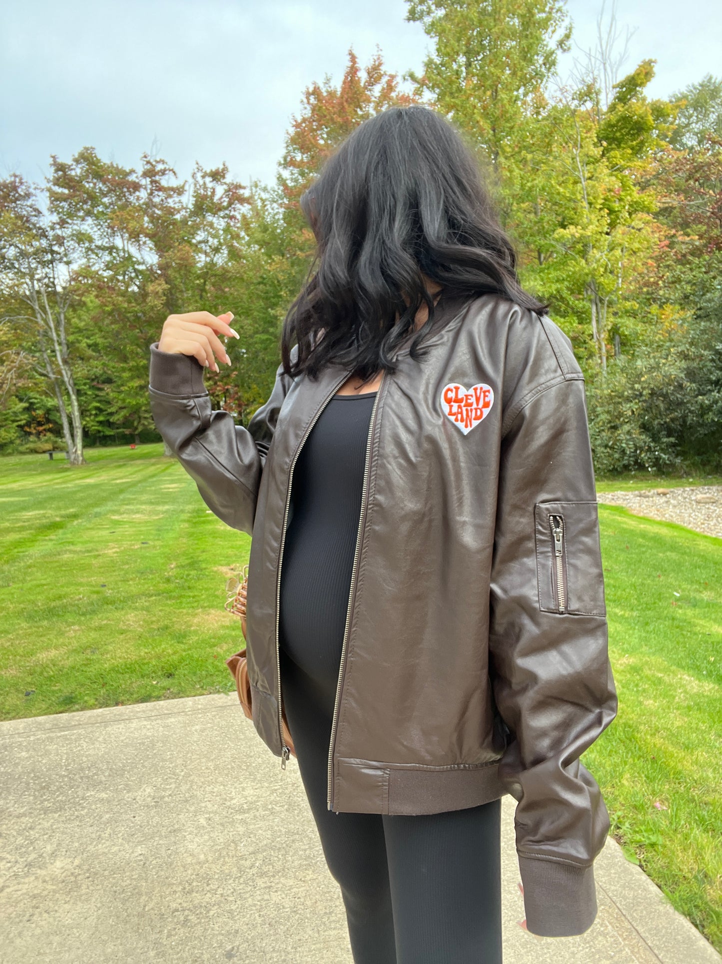 Cleveland Brownies Faux Leather Bomber Jacket