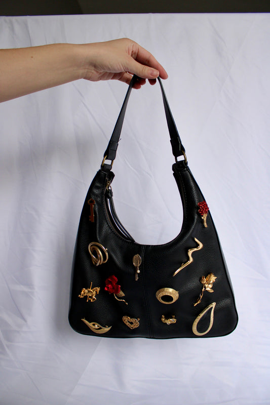 BLACK & GOLD BROOCH BAG