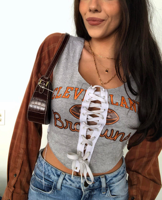 LACE UP BROWNS TOP