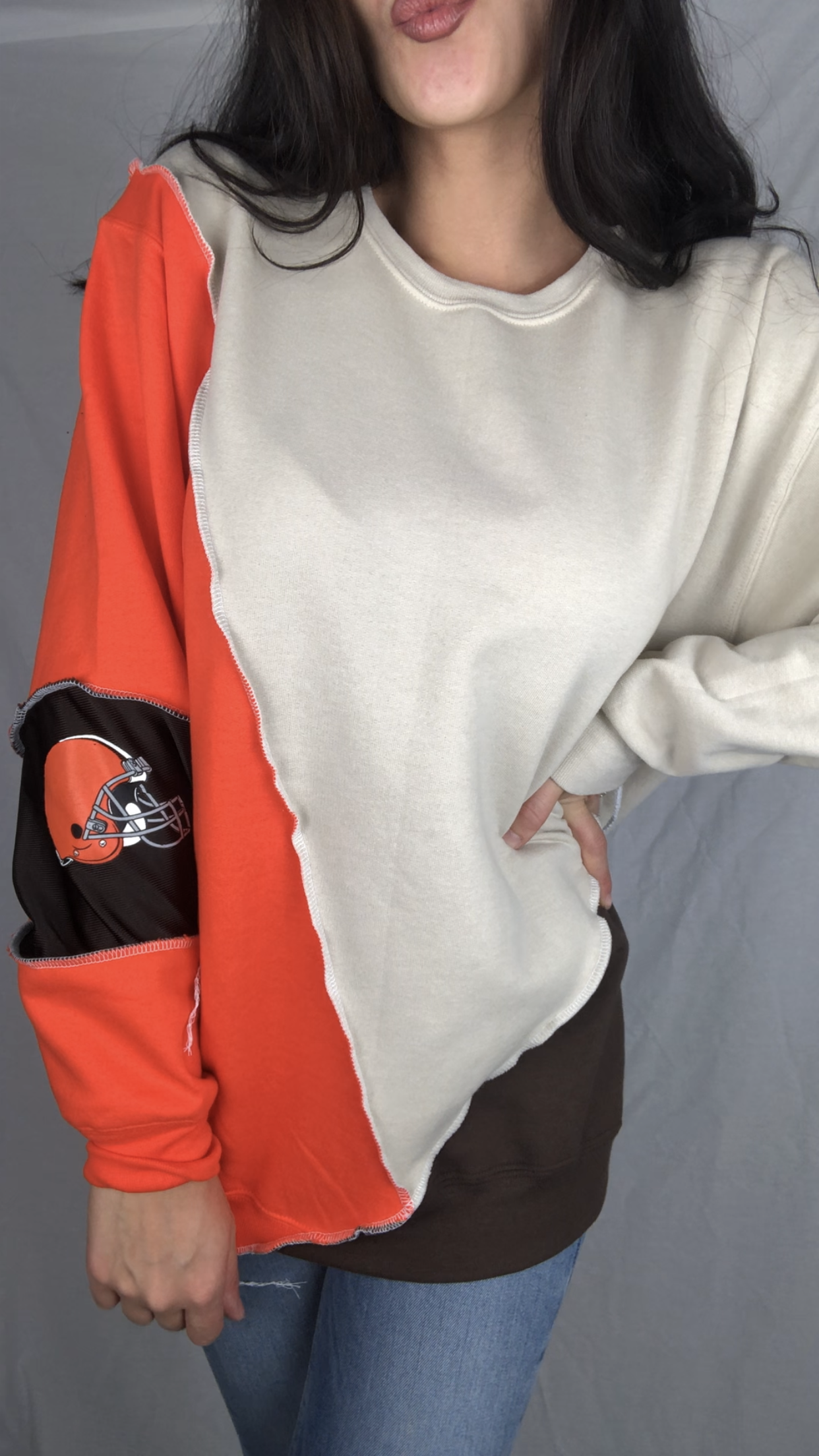 BROWNS COLOR BLOCK CREWNECK