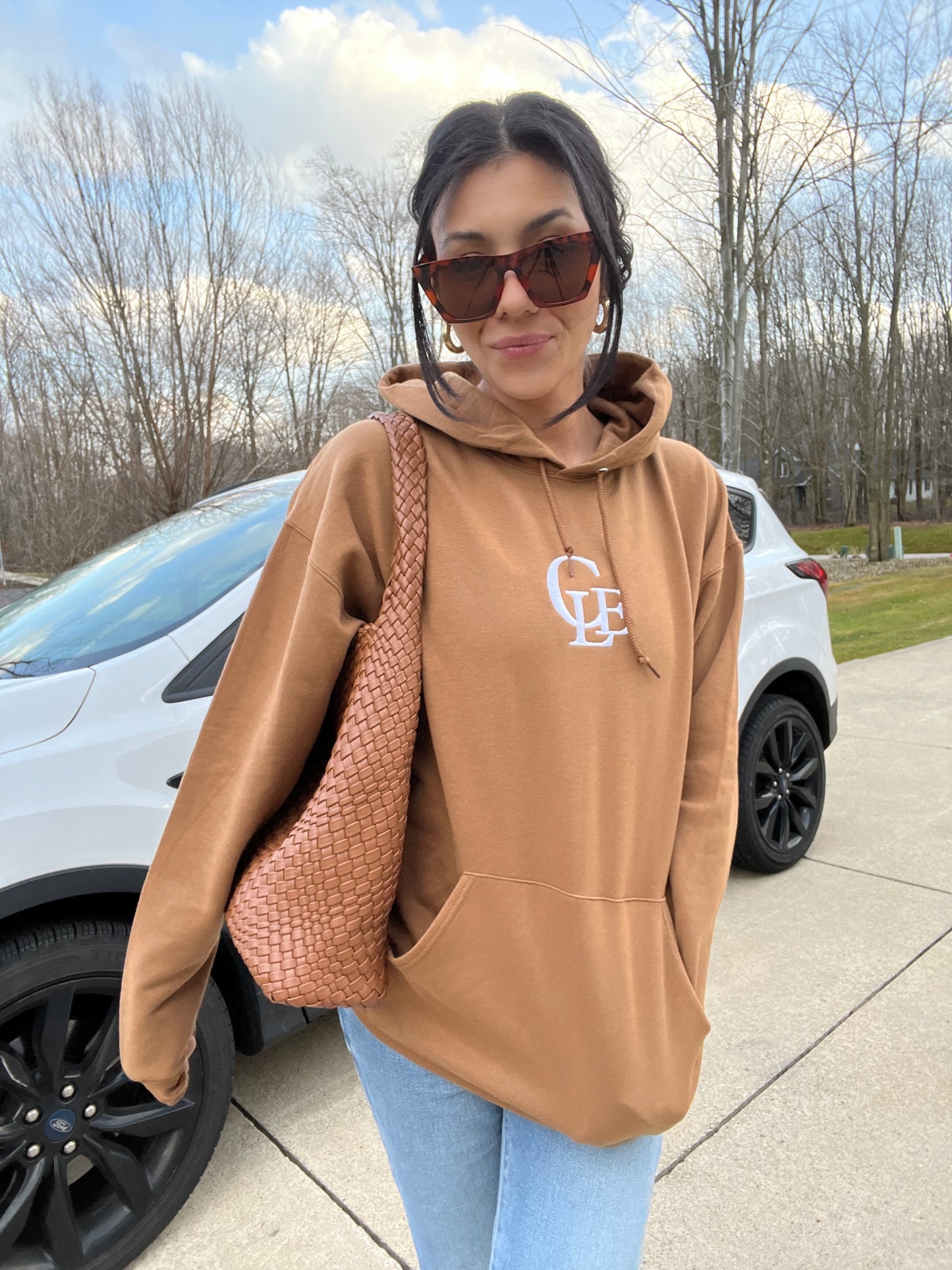 CLE Embroidered Unisex Hoodie- Camel
