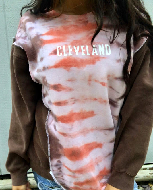 TIE DYE COLOR BLOCK CLEVELAND CREWNECK