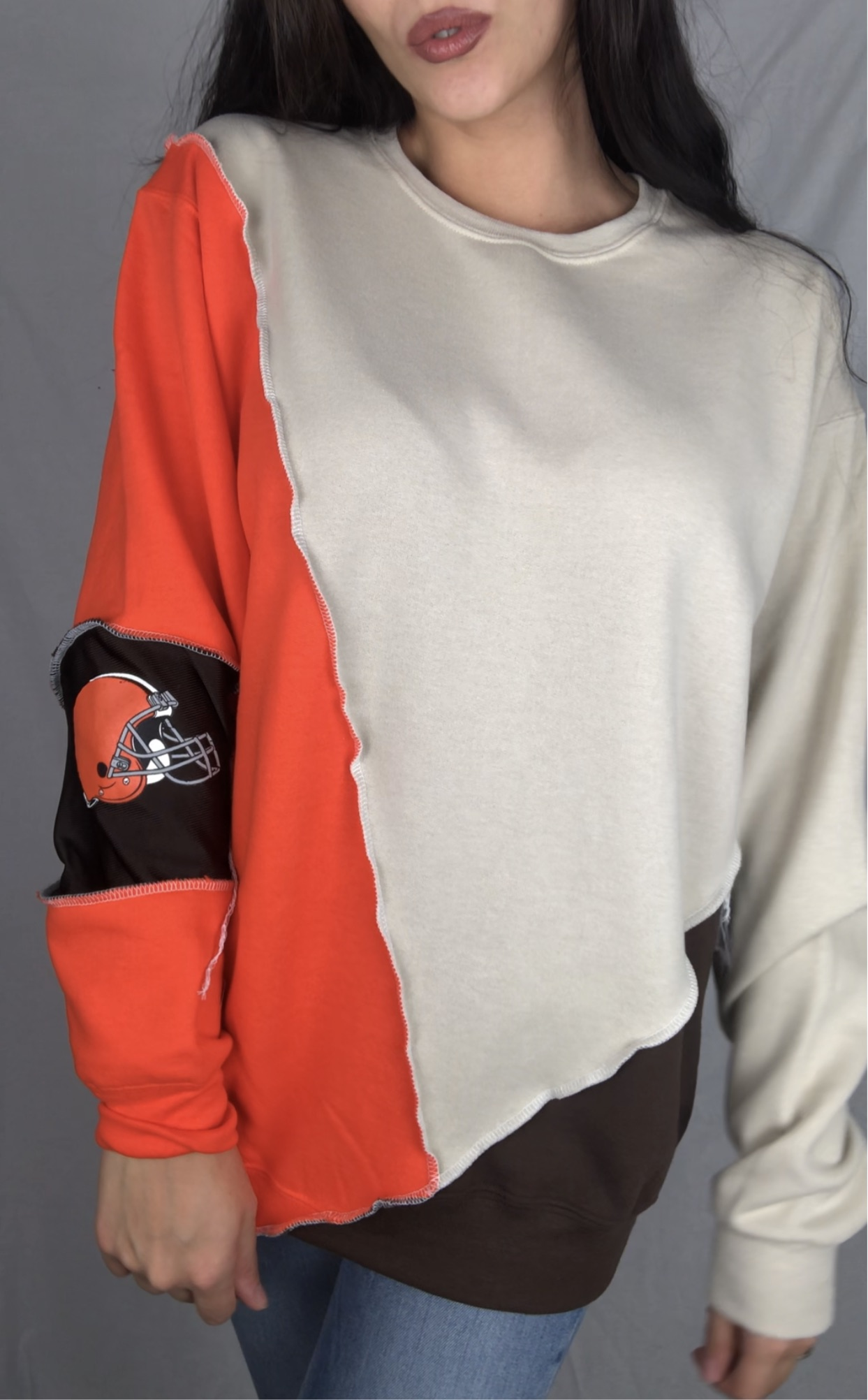 BROWNS COLOR BLOCK CREWNECK